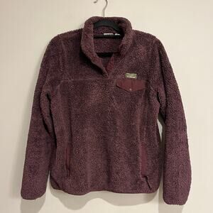 Womens L.L. Bean Jacket Pullover Hi-Pile Fleece Snap Purple Eggplant Medium